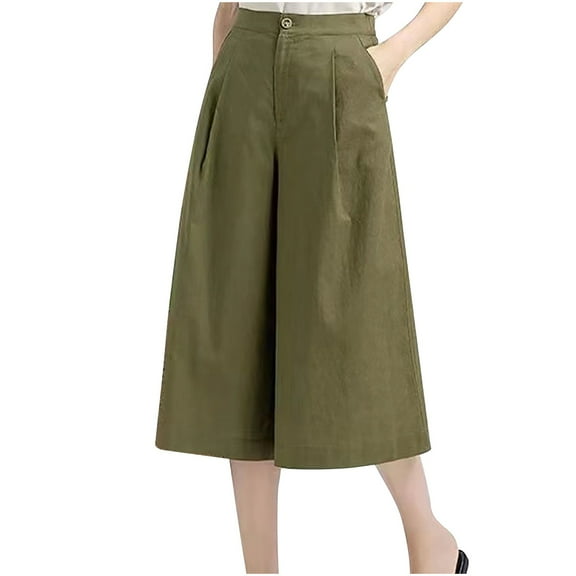 HomeGardon Capri Pants for Women,Linen Pants Women,Loose High Waisted Linen Wide Leg Capris Solid Color Pants,M-XXXL