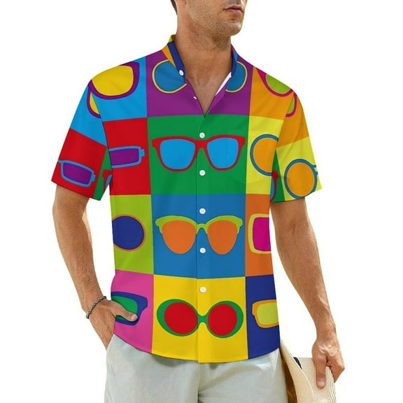 Glasses Print Casual Shirt Summer Sunglasses Elegant Hawaiian Shirts Men Short Sleeve Vaca