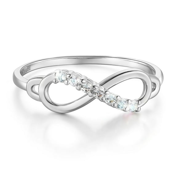 Wellingsale Ladies Solid 14k White Gold Polished CZ Cubic Zirconia Infinity Promise Right Hand Fashion Ring - Size 4