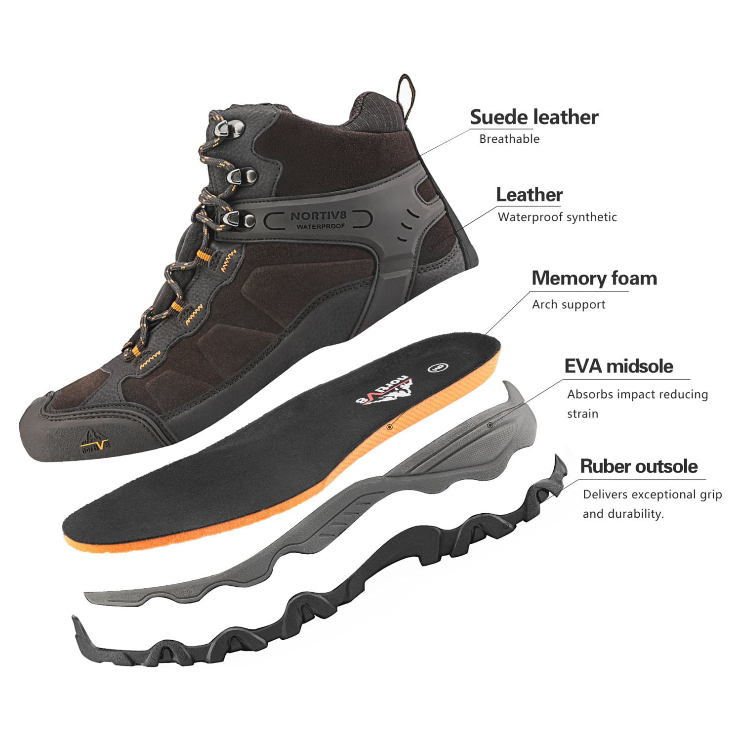 Nortiv 8 Men's Waterproof Hiking Boots Outdoor Mid Trekking Lightweight Mountaineering Shoes Paladin