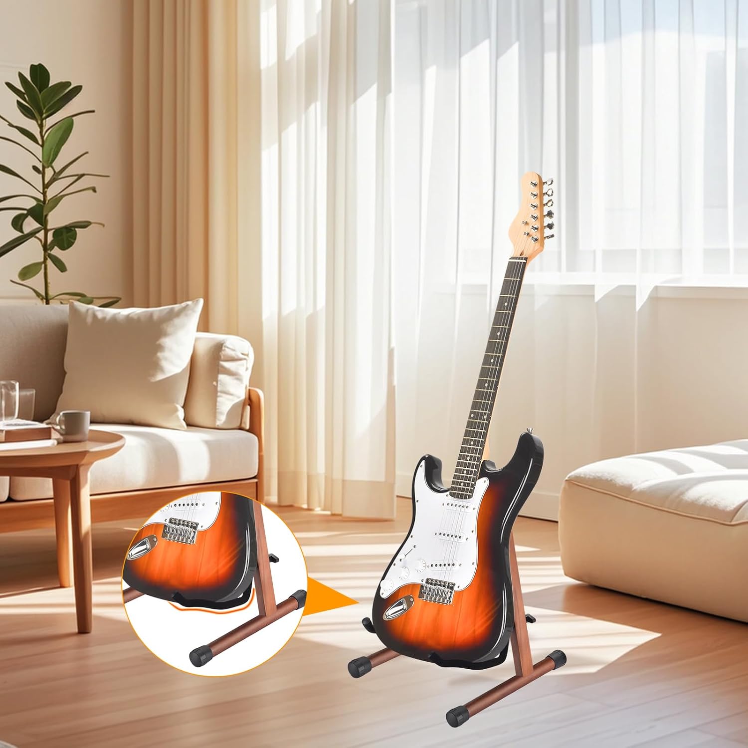 SONGAUN Guitar Stand, Acoustic Guitar Stand, Folding A-Frame Electric Guitar Stand, Wooden Guitar Stands Floor For School Music Program, Concerts & Multiple Users, Easy to Assemble