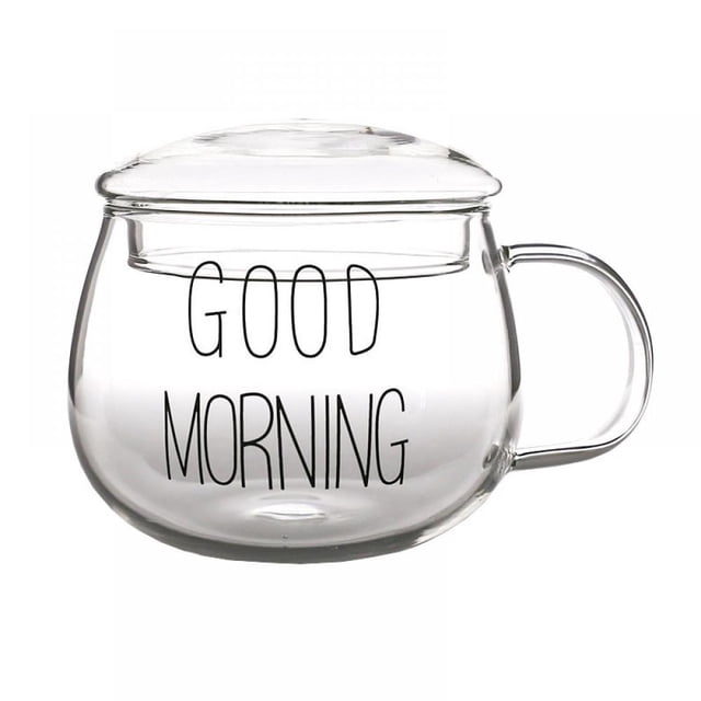 Tea Cups Thickened Glass Cups with Lid, Simple Teacups Great for Family Daily