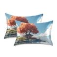 thumbnail image 2 of Dailycode Satin Pillow Case Standard Silk Pillow Cover for Hair and Skin Envelope Closure Tree House on Island 20"x26", 2 of 9