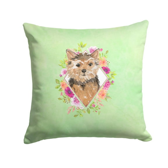 Carolines Treasures CK4380PW1414 Norwich Terrier Green Flowers Fabric Decorative Pillow  14Hx14W multicolor