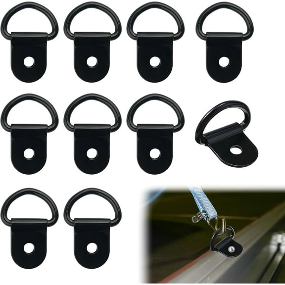 10PCS D Rings Heavy Duty Lashing Ring Black Tie Cown Anchor D Tie Down Rings Stainless Steel Retaining Ring Hook Load Anchor D Ring for Cargo Safety in Trucks, Boats, Vans and Trailers