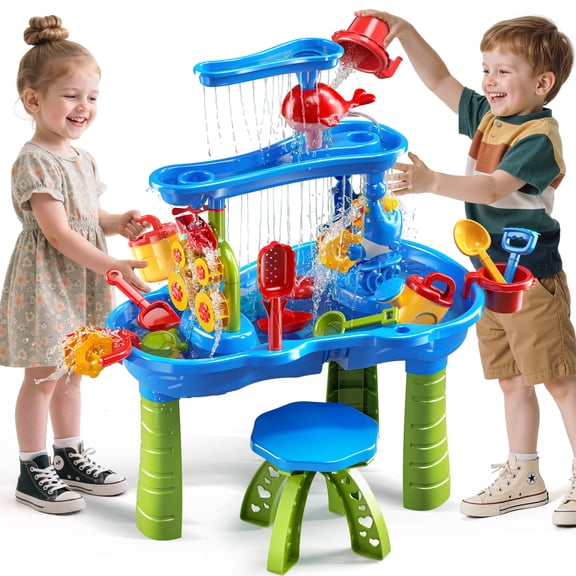 Toddler Water Table | Kids Sand and Water Table | 3-Tier Outdoor Water Play Table Toys for Toddlers Kids