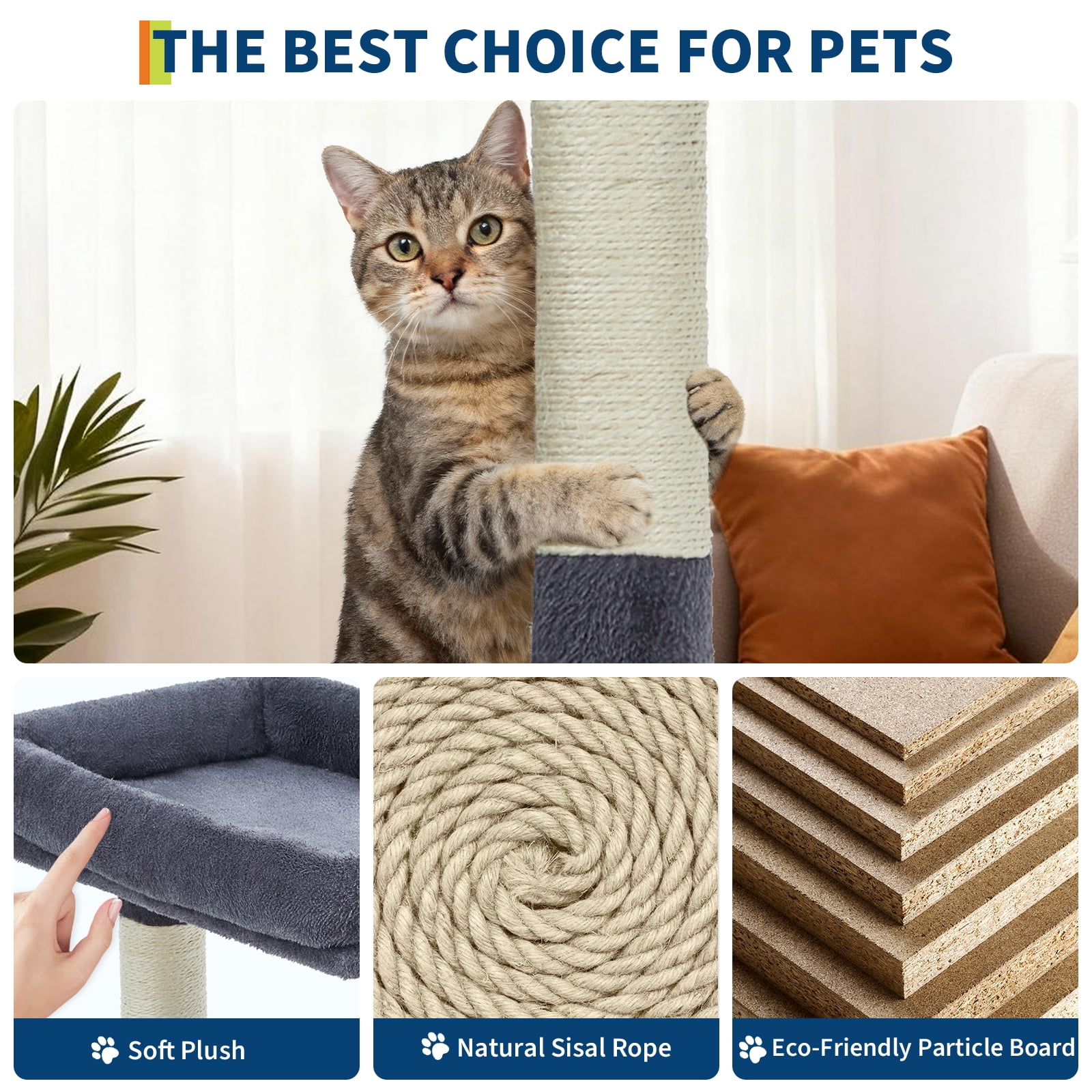 QinaQin 74 Inch Cat Tree for Large Cats, Multi Level Tower with Sisal Posts, Condo, Toys and Spacious Top Perch