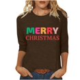 thumbnail image 1 of Pisexur Joyeux Noël T-Shirts pour Femmes Col Rond Manches 3/4 Mode Vacances Tee Tops Mode Ample Automne, 1 of 4