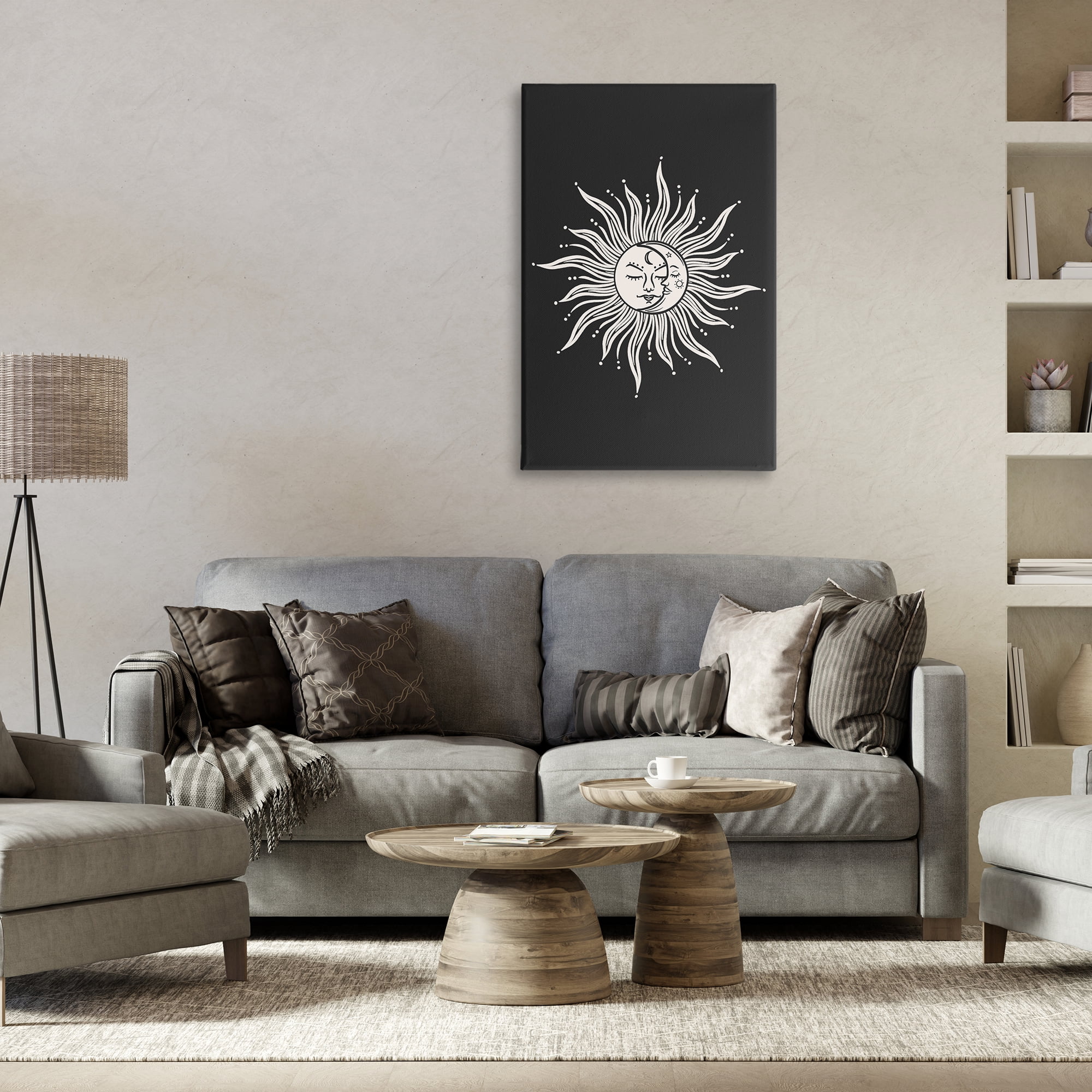 Stupell Industries Celestial Sun on Black Astrology & Stars Painting Wrapped Canvas Art Print Wall Art, 24 x 36