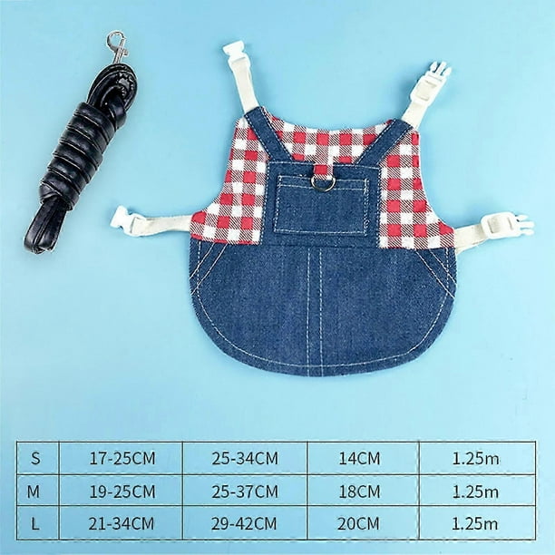 Rabbit Harness and Leash Small Animal Clothes for Rabbit Guinea Pig, Bunny Plaid Harness Leash Guinea Pig Blue Denim Black and White Plaid Dress
