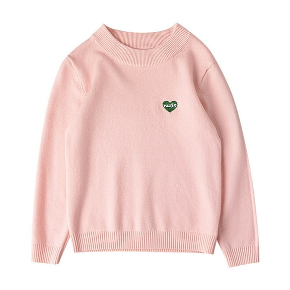 Wuxian Kids Girls Boys Sweater Long Sleeve Blouse Lettuce Trim Fashion Letter Embroidery Turtleneck Knited Shirt Fall Winter Casual Top Clothes,Pink,11-13 Years