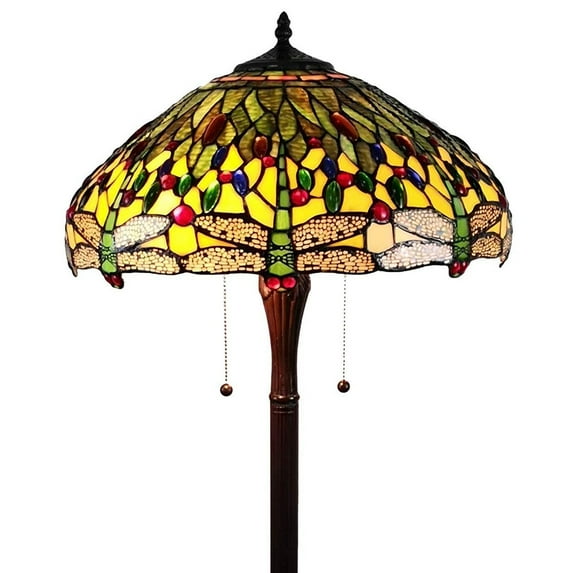 Tiffany Style 2 Light Dragonfly Floor Lamp - 62" Tall