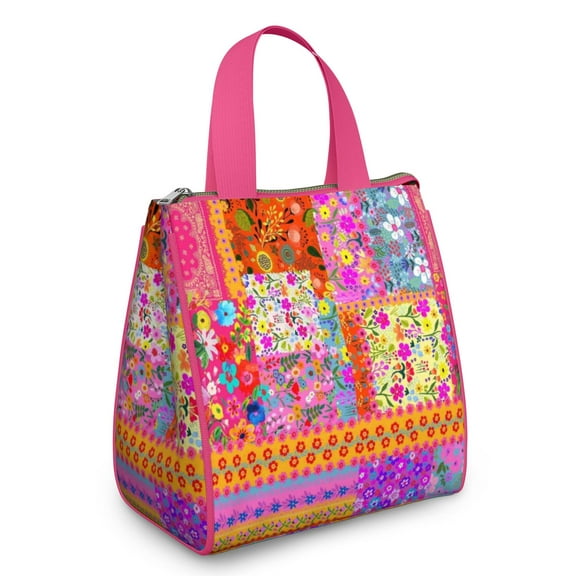 Pioneer Flower Floral Print Pattern Insulated Lunch Bag for Women & Adults,Large Portable Soft Cooler Lunch Bag,Thermal Food Storage Tote with Pearl Cotton,8.66L,8.75x5.75x9.5 Inch