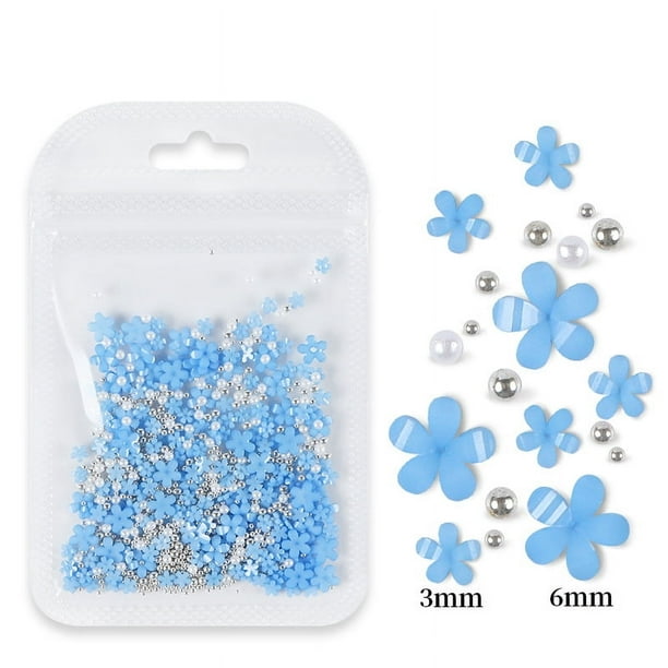 Bolsa de joyería con flores de cinco pétalos para decoración de uñas Joyería de flores acrílicas blancas y rosas con cuentas de oro y plata Flor de resina