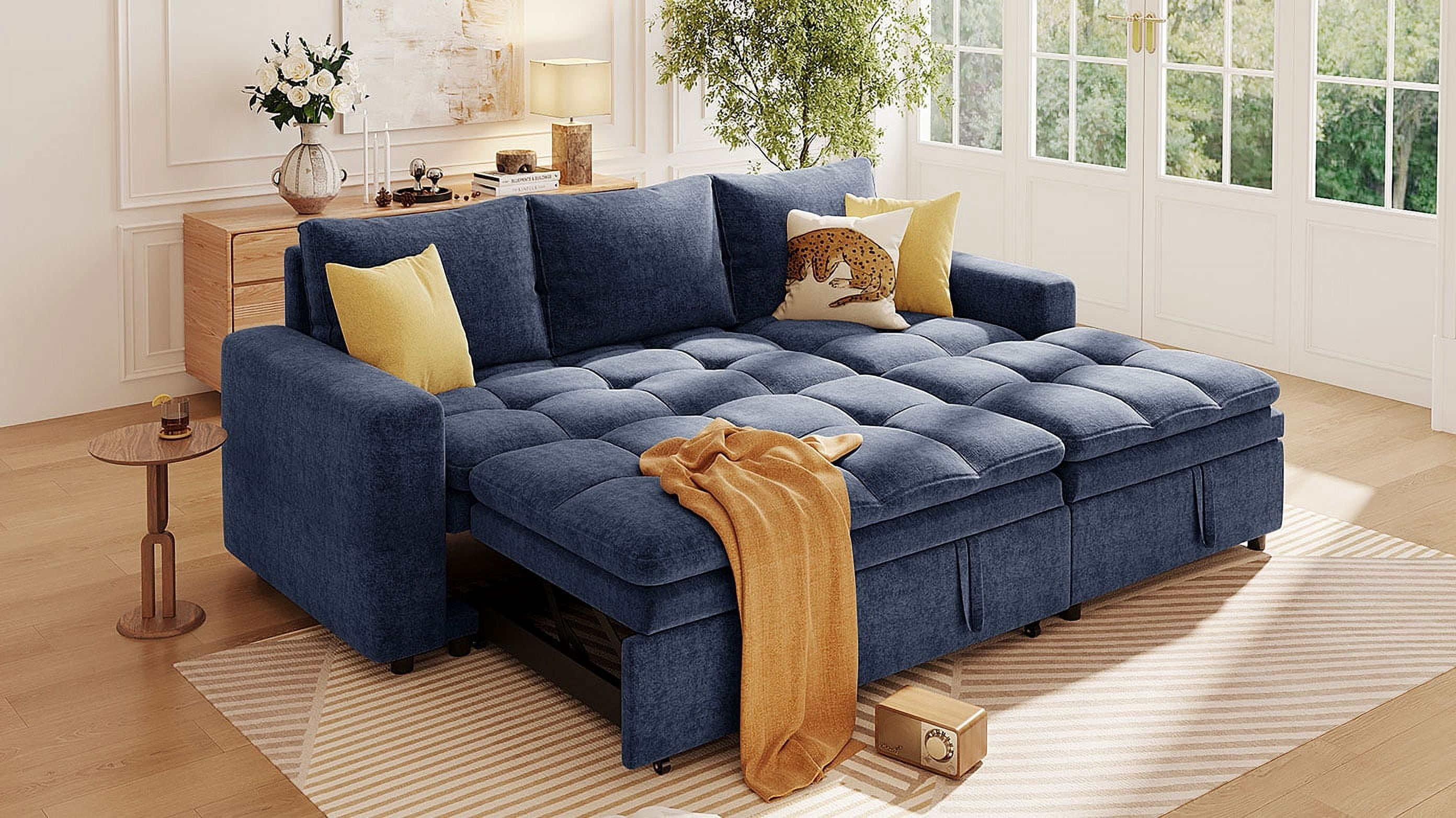 Euroco Soft Upholstered Sectional Sofa Bed with Storage Space, Suitable for Living Rooms and Apartments