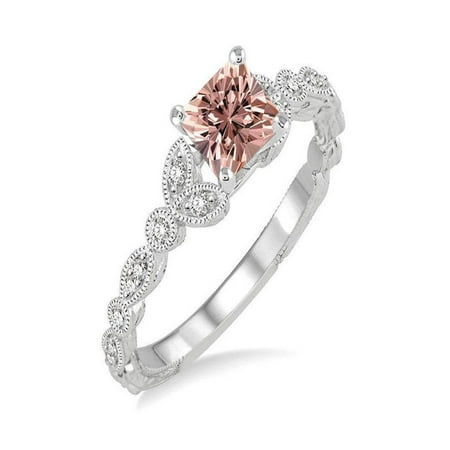 flower design 1.50 Carat Princess cut Morganite & Diamond Engagement Ring in 14k White Gold morganite & diamond engagement