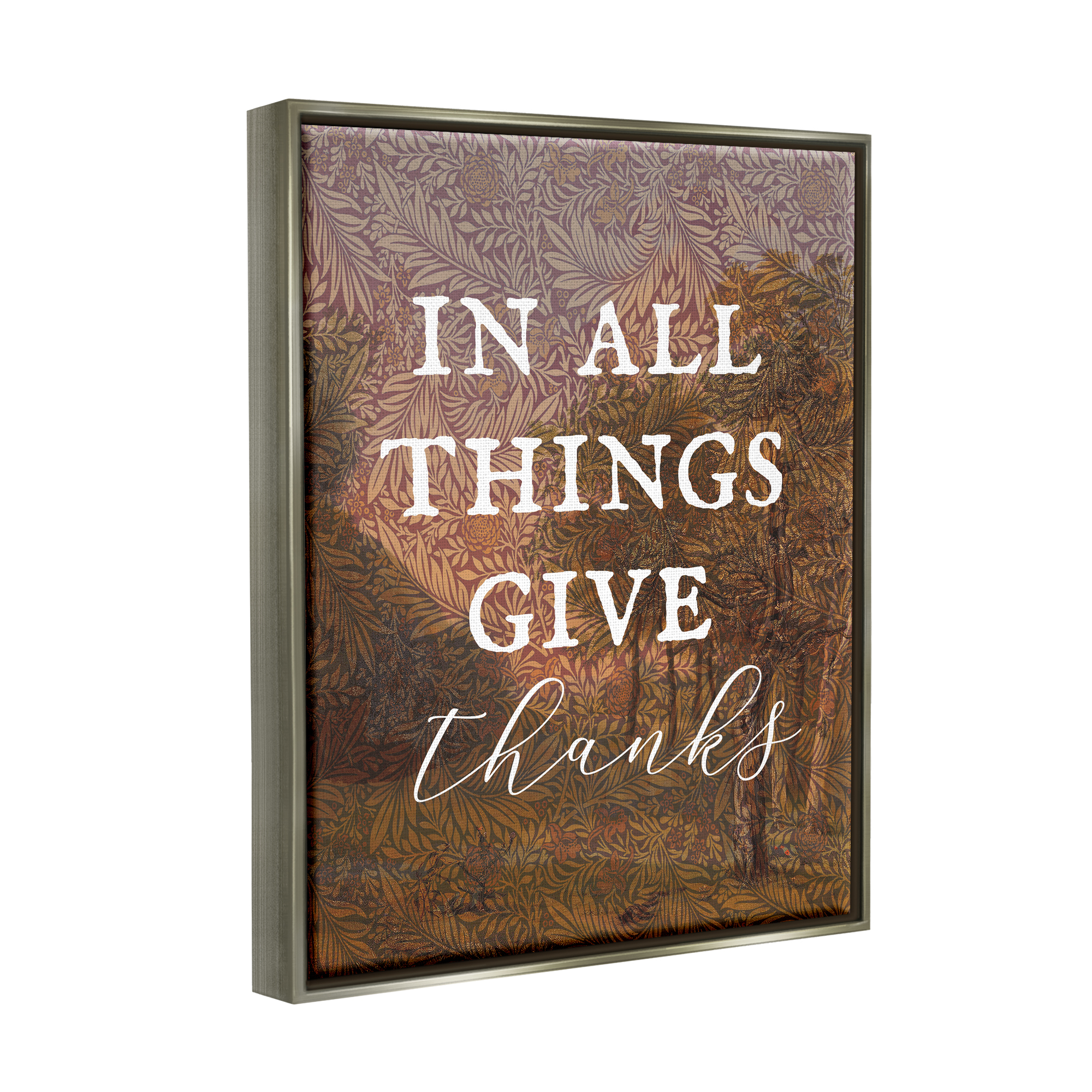 Stupell Industries Give Thanks Nature Pattern Nature Painting Gray Floater Framed Art Print Wall Art, 25 x 31