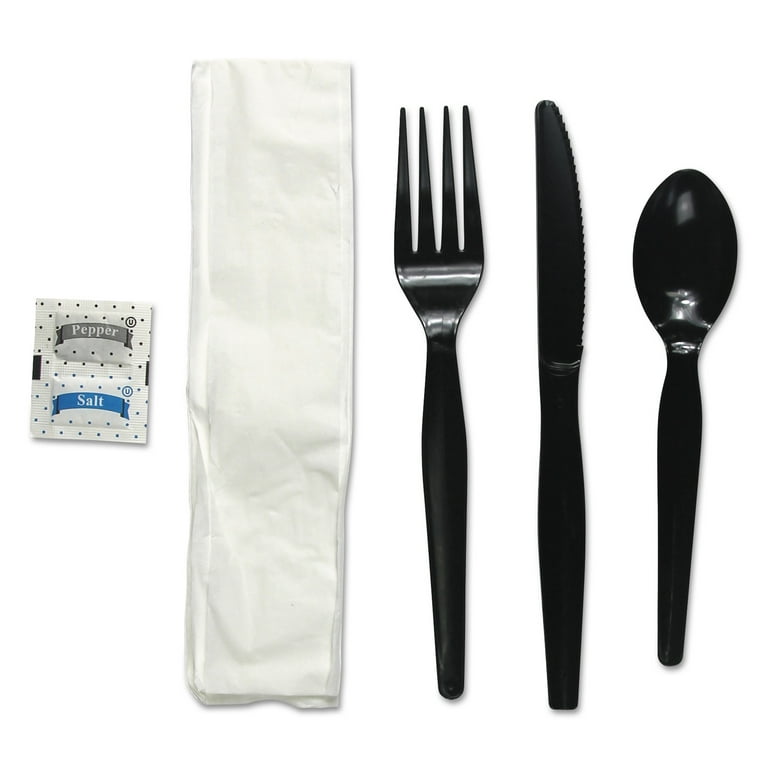 Six-Piece Cutlery Kit, Condiment/Fork/Knife/Napkin/Teaspoon, White, 250/Carton Six-Piece Cutlery Kit, Condiment/Fork/Knife/Napkin/Teaspoon, White, 250/Carton