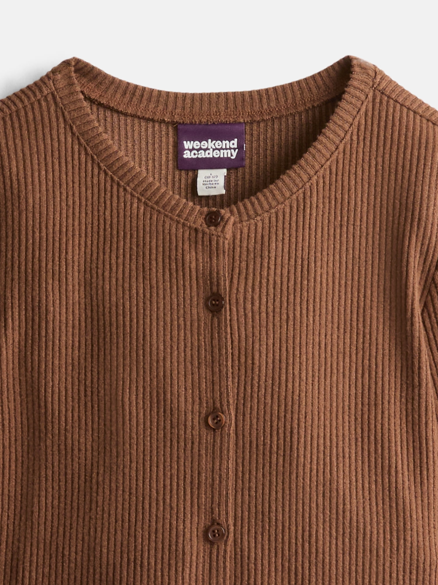 Weekend Academy Girls Ribbed Button Front Top with Long Sleeves, Sizes 4-18