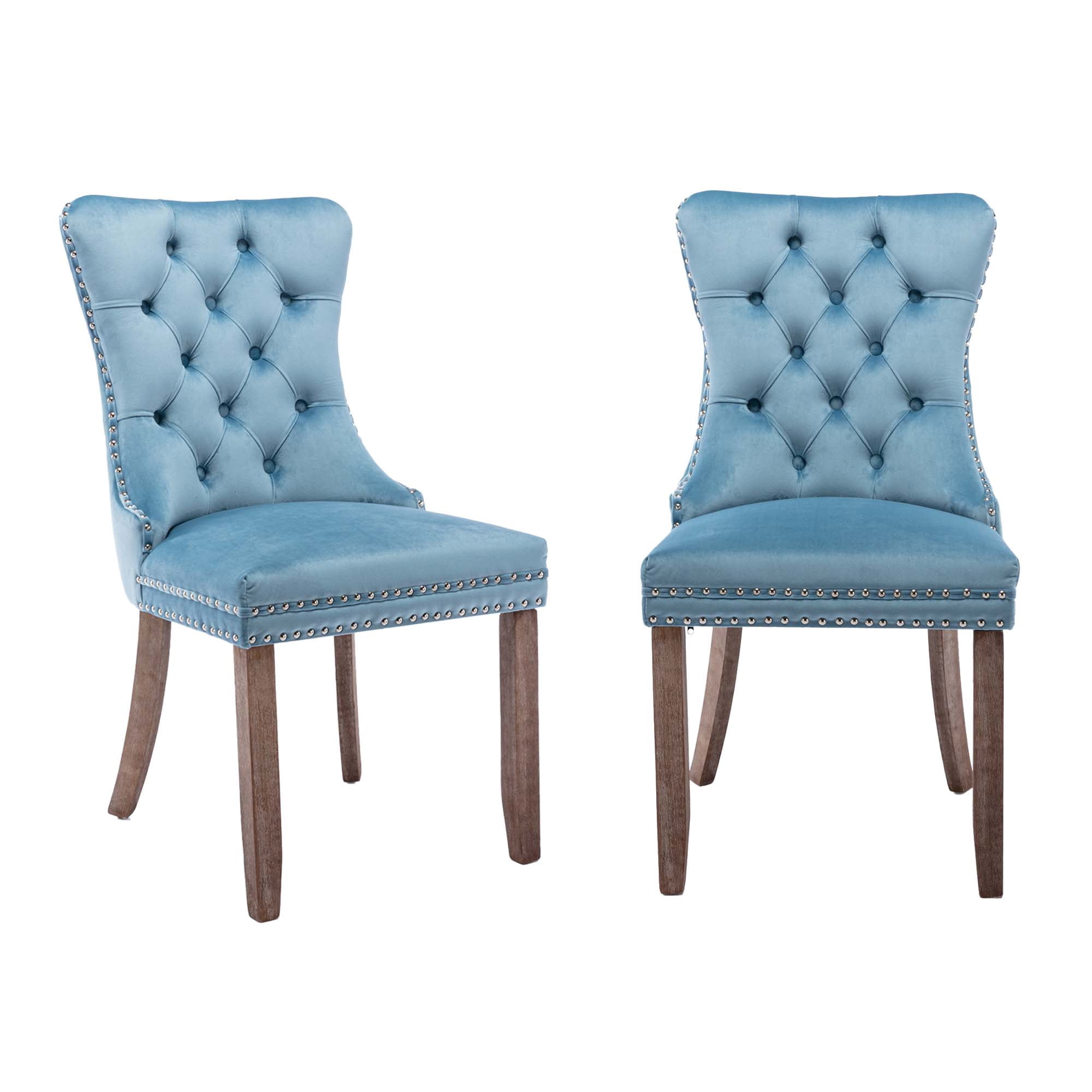 Aukfa High-End Upholstered Dining Chairs Set of 2, Modern Tufted Solid Wood Side Chair with Nailhead Trim - Light Blue