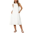 thumbnail image 2 of Vestidos de lino para mujer INSPIRE CHIC, con cuello redondo, corte holgado, sin mangas, vestidos de verano casuales con bolsillos, talla XL, color blanco, 2 of 6
