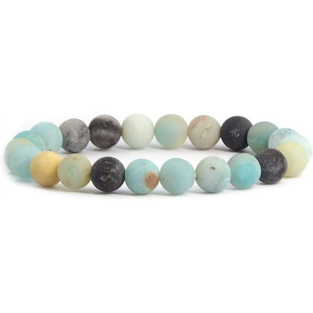 Angelstones Bracelet Extensible en Perles Rondes 8 mm en Pierre Précieuse Amazonite Multicolore Naturelle Mate 7 Pouces Unisexe