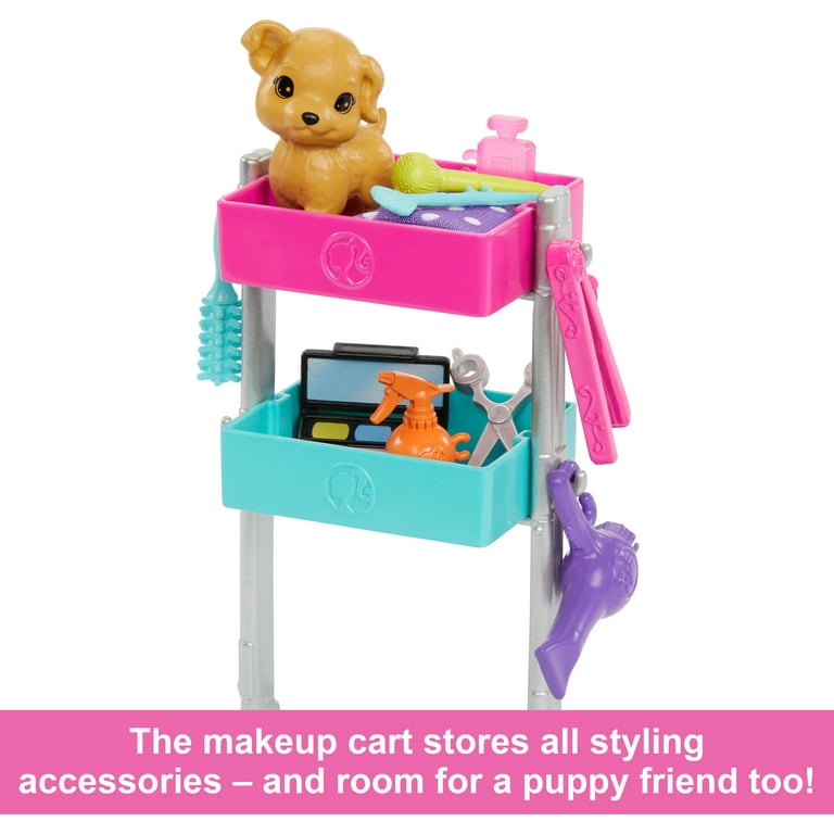Barbie “Malibu” Stylist Doll & 14 Accessories Playset, Hair & Makeup Theme  with Puppy & Styling Cart