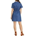 thumbnail image 3 of INSPIRE CHIC Women's Turndown Collar Chambray Solid A-Line Shirt Dress with Pockets, 3 of 6