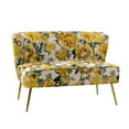 thumbnail image 2 of Mid-Century Floral Pattern Double Recliner Sofa with Metal Legs, Upholstered Couple Seat Sofa, Armless Sofa with Tufted Backrest for Living Room, Bedroom, Yellow, 2 of 8