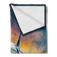 thumbnail image 2 of Travel Soft Flannel Fleece Blanket, Aerial View of Airport with Plane on the Air Night Scenery over City Sunset Image, Cozy Plush for Indoor and Outdoor Use, 70" x 90", Orange Blue, by Ambesonne, 2 of 5