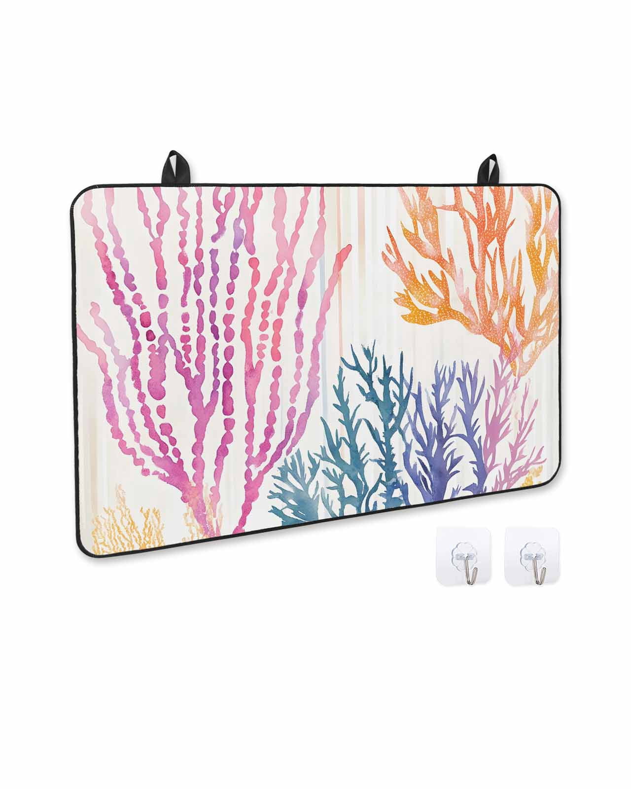 nqOlkjepod Large Induction Cooktop Protector Mat 36"x21", Summer Coral Stove Top Covers for Electric Stove, Ocean Vintage Sea Watercolor Plant Stove Burner Cover Mats, Glass Top Stove Cover