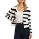 thumbnail image 4 of SUÉTER DE CÁRDIGAN A RAYAS INSPIRADOR CHIC PARA MUJERES, MANGA LARGA, CON BOTONES, CUELLO REDONDO, TALLA XS, NEGRO Y BLANCO, 4 of 6