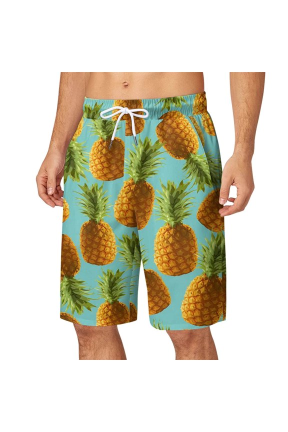 Mens Beach Vacation Bermuda Shorts Drawstring Elastic Waist Flat Front Shorts with Pockets