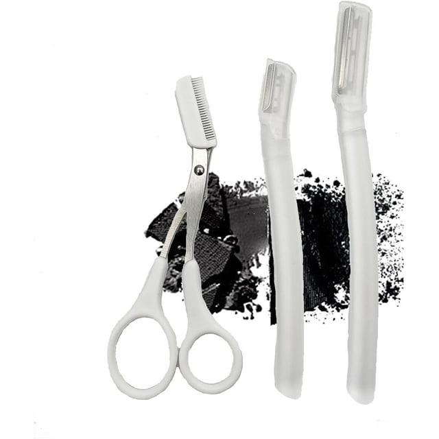 Ksvsonrvi Eyebrow Razors Sets, 2PCS Razor with Protective Cover, 1PCS Scissor, Facial Hairs Peach Fuzz Removal, Face Shavers (Clear)