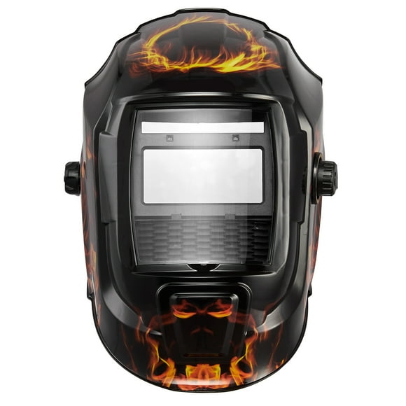 KFFKFF Welding Helmet Auto Darkening, 3.66" x 1.69" True Color Welding Hood, Solar-Powered Welder Mask 2 Arc Sensors, Shade 4/9-13,Yellow Flame Pattern