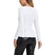 thumbnail image 3 of INSPIRAR CHIC Blusa de Mujer Elegante de Terciopelo con Escote Corazón de Manga Larga y Peplum Talla S Blanca, 3 of 6