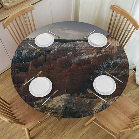 

Fitted Round Tablecloth Waterproof Round Picnic Tablecloth Spandex Stretch Elastic Fitted Table Covers Resistant Washable Dining Table Protector for Indoor Outdoor Picnic Party