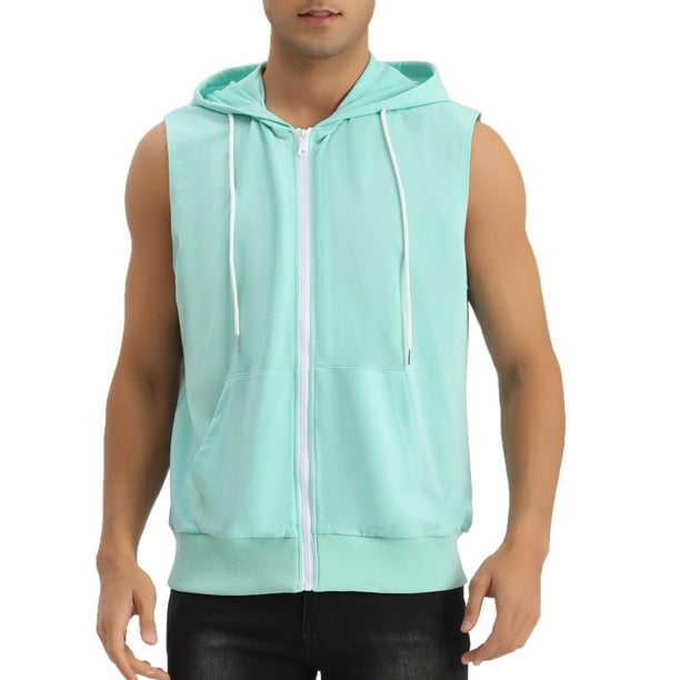 INSPIRE CHIC Chalecos para hombres sin mangas con capucha, cierre de cremallera, chaleco casual XL menta