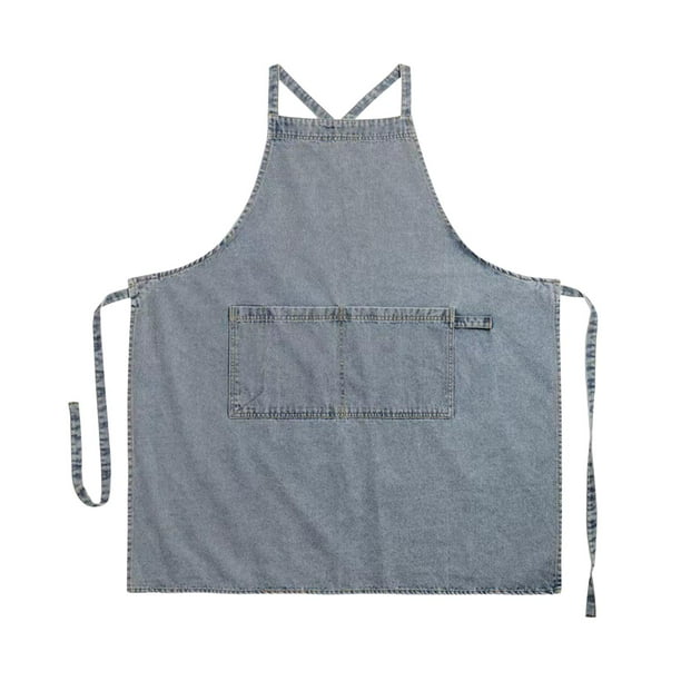 Delantal de lona gruesa ajustable con bolsillos grandes Delantal de cocina Delantal con pechera para Azul claro