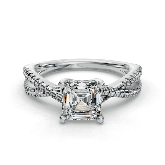 Spot Jewel Criss Cross Diamond Ring 14K White Gold Plated - 1.5 Ct Asscher Cut Lab Created Diamond Ring for Women - Anniversary Wedding Ring - Elegant Promise Engagement Ring for Her
