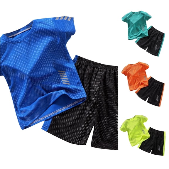 XAOFW Toddler Boys Girls Outfits Short Sleeve Top Mesh Shorts Kids Summer Quick Drying Tracksuit Set 3-4 Years