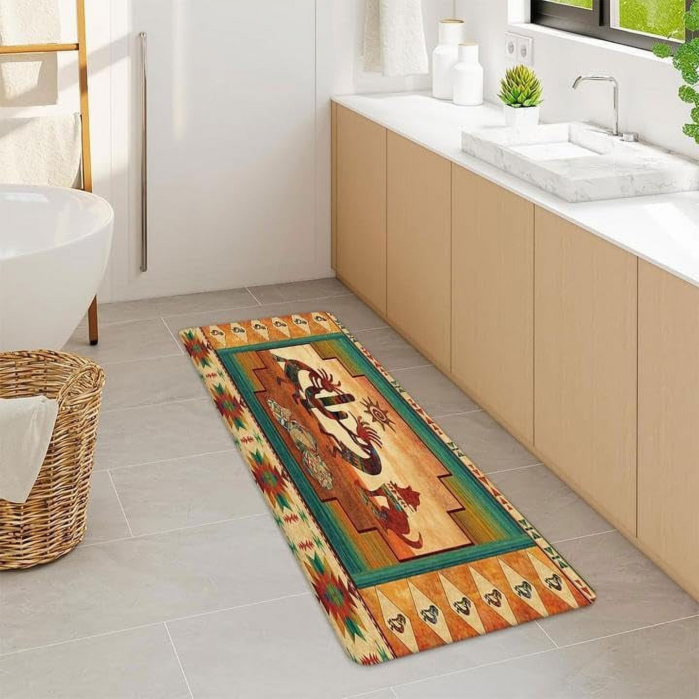 Western Bathroom Rugs, Kokopelli Native Southwestern Bath Mat for Bathroom, Kokopelli Ethnic Pattern Bath Rug Entrance Door Mat Bath Floor Home Doormat Offices Rug Kitchen Carpet Decor…