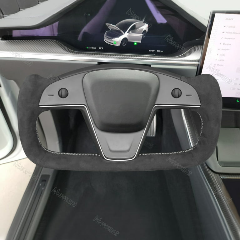 Mewant Car Steering Wheel Cover for Tesla Model Yoke S 2021-2023 Model X  Black Alcantara 