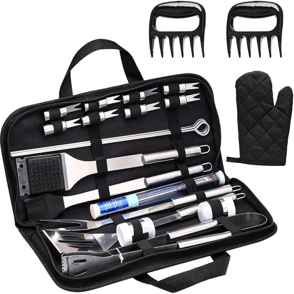 SHEIGUANNI 25-Piece Stainless Steel BBQ Tool Set with Storage Bag - Multi-Functional Outdoor Camping & Backyard Grilling Accessories Kit, Ideal Gift for Dad/Grill Masters​​