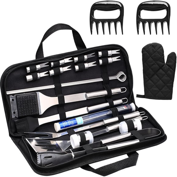 BBQ Tool Set 35-Piece Stainless Steel Grill Accessories | Portable Outdoor Barbecue Utensils Kit with Cloth Bag | Long Handle Tongs Fork Spatula Brush Storage Case | Heat-Resistant Safe Durable