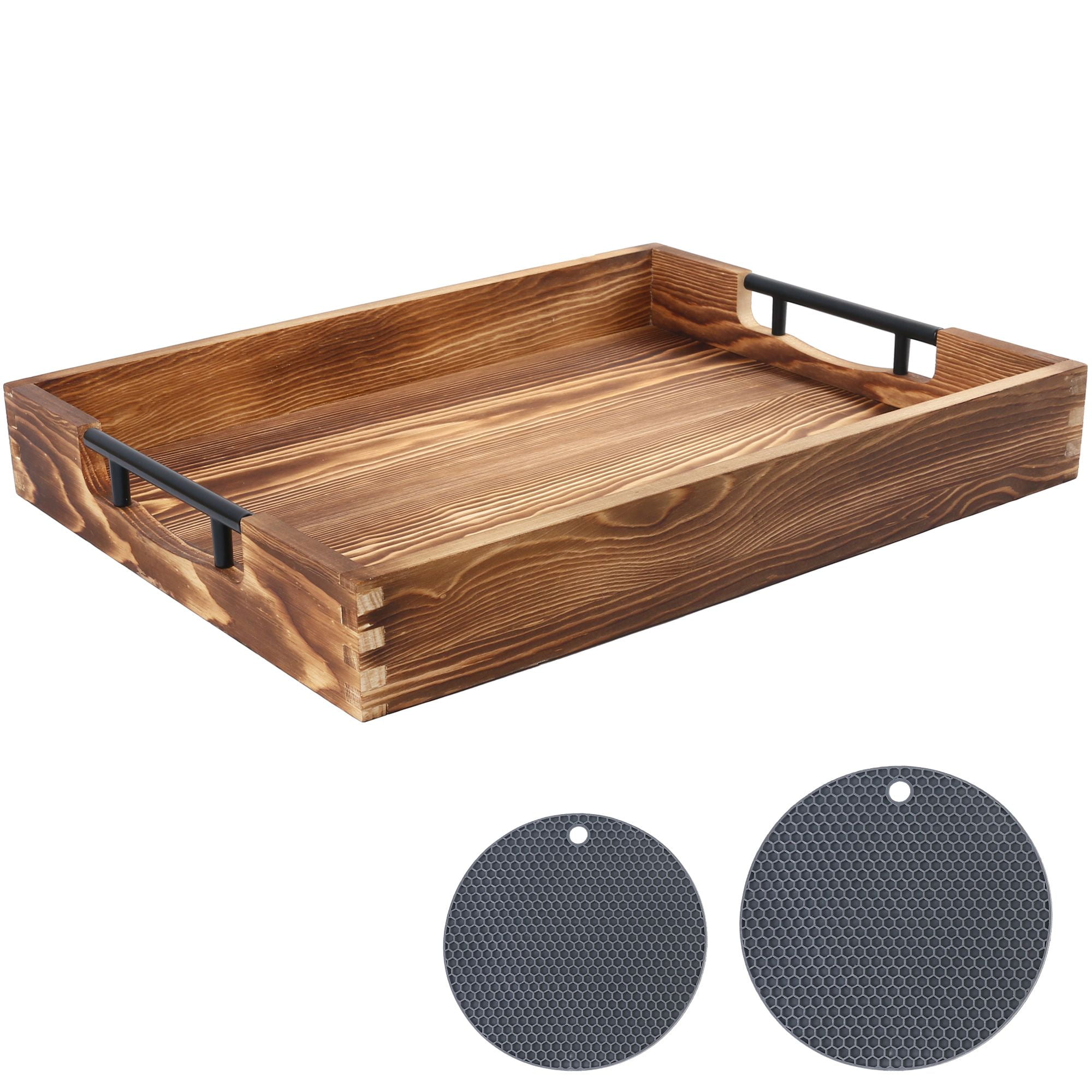 LotFancy Rectangular Brown Wood Serving Tray, 17x13 in