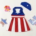 thumbnail image 2 of Okbabeha Little Girl 4th of July Outfit, Striped Sleeveless Halter Neck A-Line Dress Star Print Hat Toddler Summer 2 Piece Set, 2 of 7