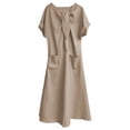 thumbnail image 1 of Robe Maxi Évasée Élégante à Manches Courtes avec Poche à Ruban pour Femmes, Coupe Ample Décontractée, Robe d'Été Kaki m, 1 of 7