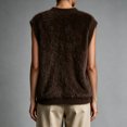 thumbnail image 4 of Womens Solid Fuzzy Knit Vest V Neck Button Front Sleeveless Cardigan Loose Fit Knitted Waistcoat Casual Layering Sweater Vest Brown S, 4 of 5