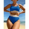 thumbnail image 4 of SEARIPE Women's Contrast Trim High Waist Ribbed Cami Bikini Sets Chevron Tape Two Piece Bikini Swimsuit Sets Royal Blue M, 4 of 5
